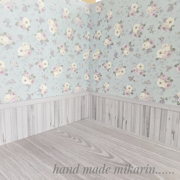 背景撮影ボード（ブルー花柄×グレー）【ドールハウス】 4枚目の画像