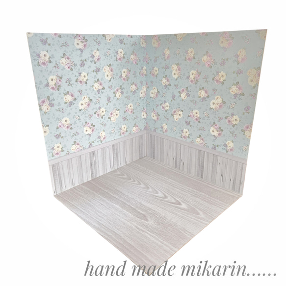 背景撮影ボード（ブルー花柄×グレー）【ドールハウス】 3枚目の画像