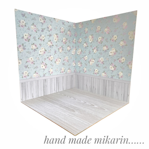 背景撮影ボード（ブルー花柄×グレー）【ドールハウス】 1枚目の画像