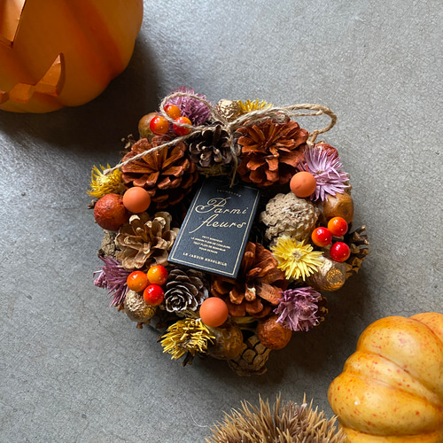 秋　リース　ハロウィン　冬　クリスマス　キャンドルリース ハロウィン クリスマス リース 木の実 キャンドルリース リース