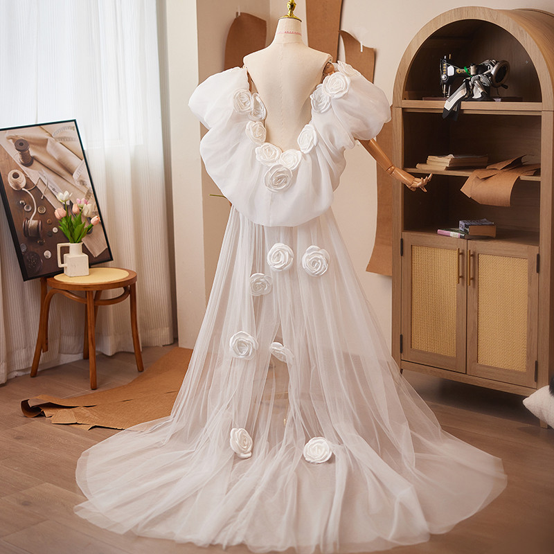 ケープ トレーン 裾引き 白 綺麗 DIY 肩飾り アクセサリー パーティー ウェディングドレス DTY177