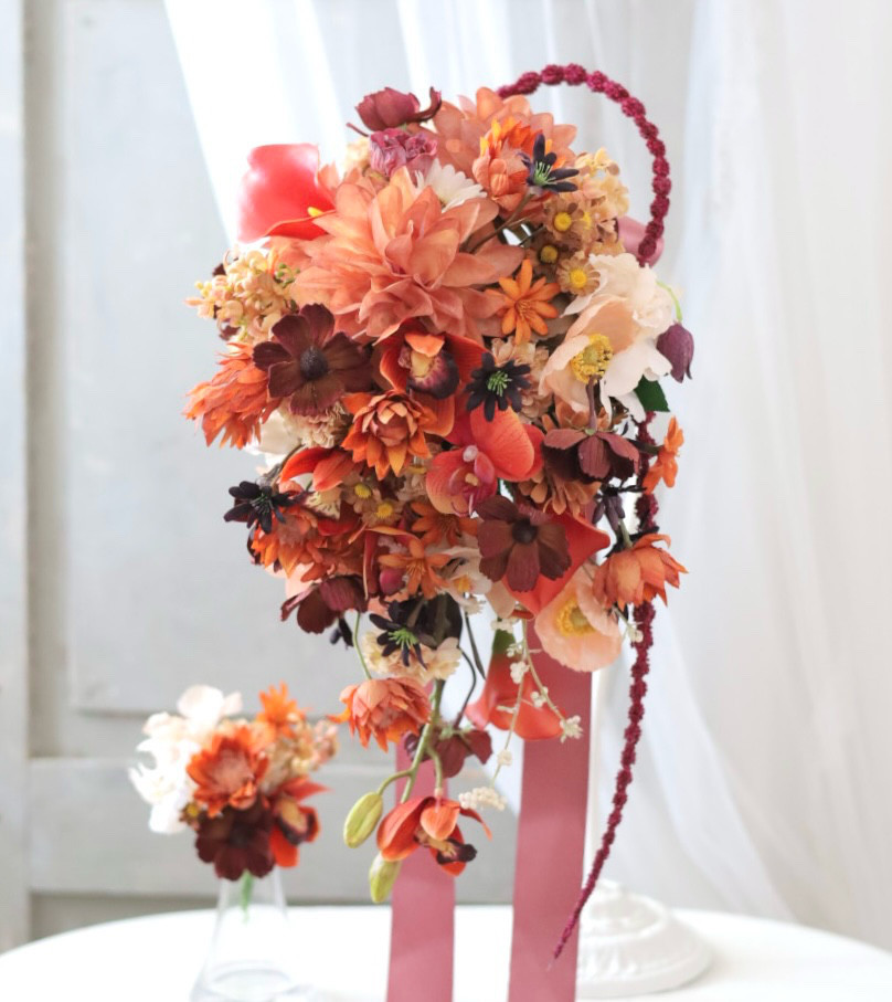 テラコッタキャスケードブーケ　ブートニアセット