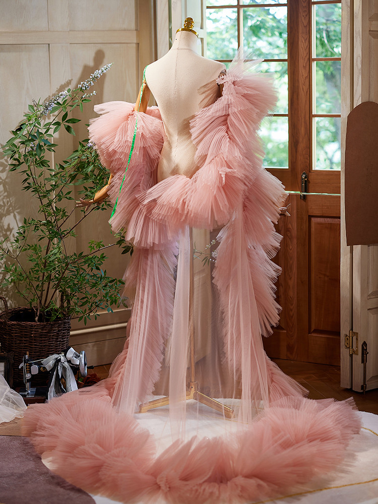 ケープ トレーン 裾引き ピンク 綺麗 DIY 肩飾り アクセサリー パーティー ウェディングドレス DTY052