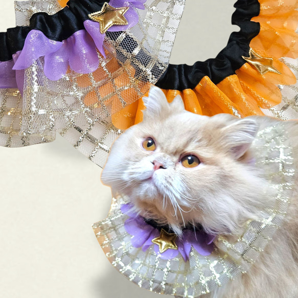 幅広シュシュ、ハロウィン限定、スイートロリータ(イエロー)わんちゃん猫ちゃん用 幅広シュシュ、ハロウィン限定、スイートロリータ(イエロー)わん