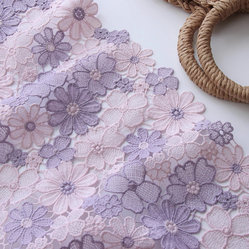 長さ90cm レース刺繍 透かし 9色 花柄 ドレス用生地 刺繍生地 綺麗上品