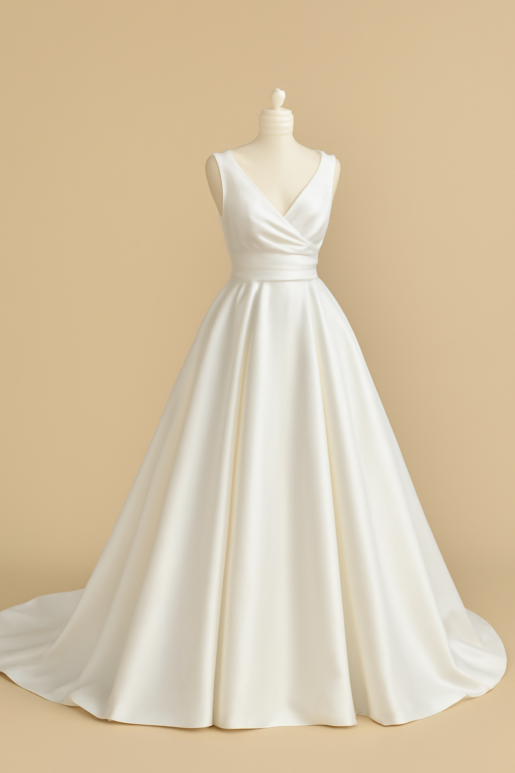 ウエディングドレス ノースリーブ アイボリー ふっくら柔らかなバックリボン バックレス 光沢サテン 前撮り