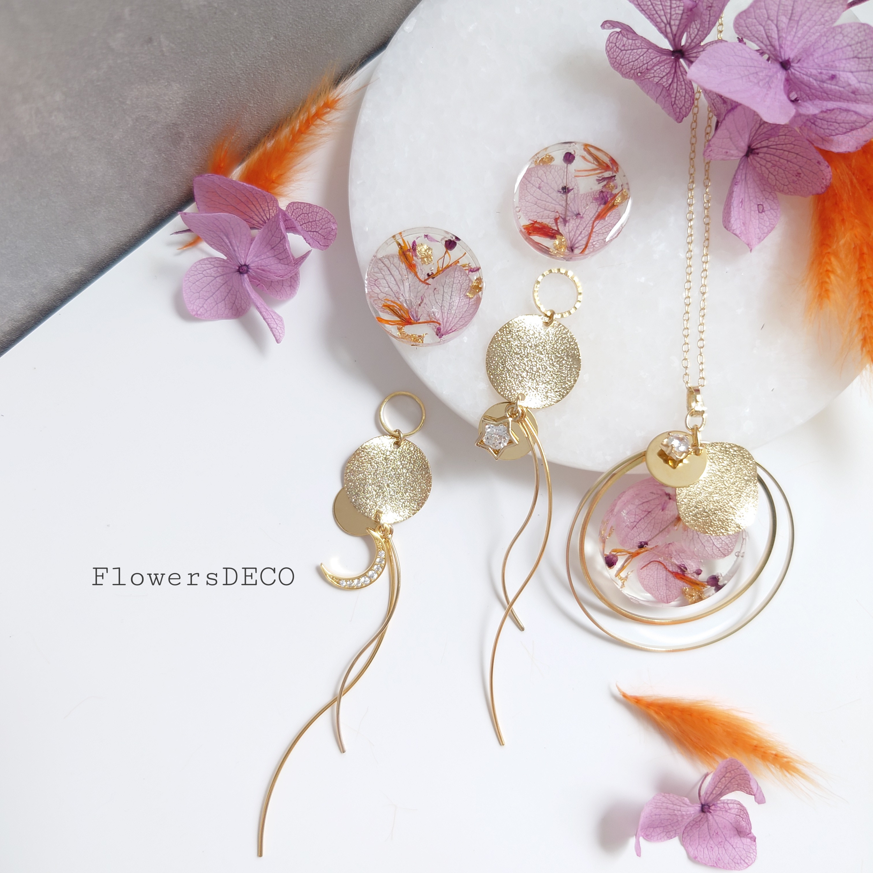 new!!秋の彩り　紫陽花＆紅花【ネックレス＆ピアス・イヤリング】葡萄色 4,620円