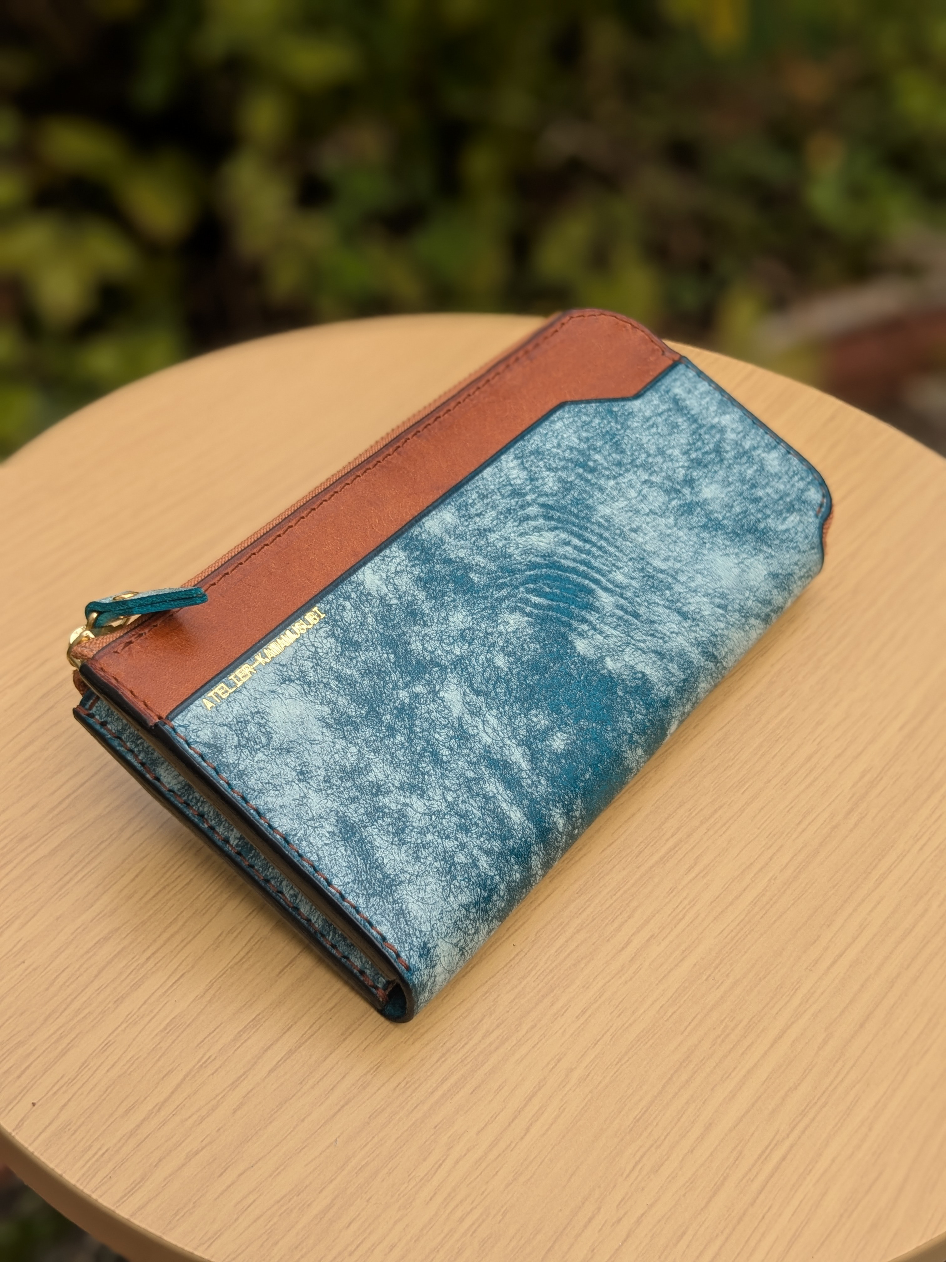 本革　レザー　L型ファスナーロングウォレット(長財布） FOGターコイズブルー