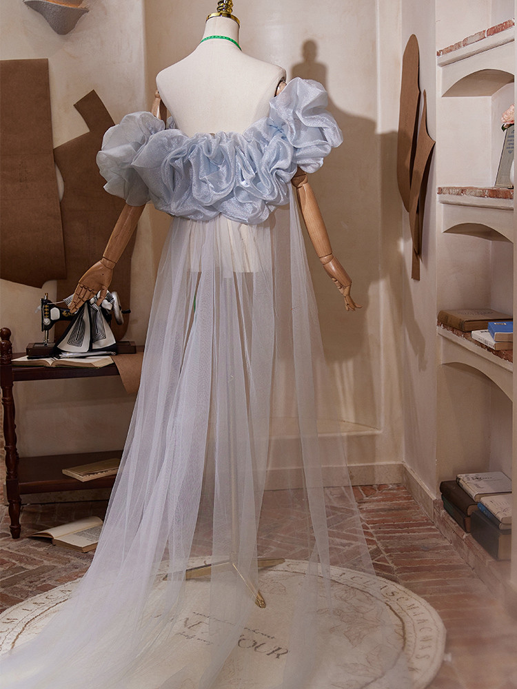 ケープ トレーン 裾引き 青 DIY 綺麗 肩飾り ドレスアクセサリー パーティー ウェディングドレス DTY048