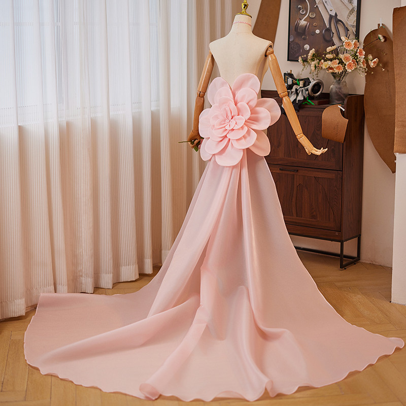 ロングトレーン 裾引き ピンク大トレーン 立体花 綺麗 DIY アクセサリー パーティー ウェディングドレス AK046