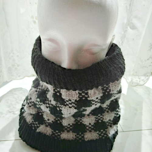 今年の新作】ネックウォーマー ブロック チェック 柄 模様 黒 ブラック  