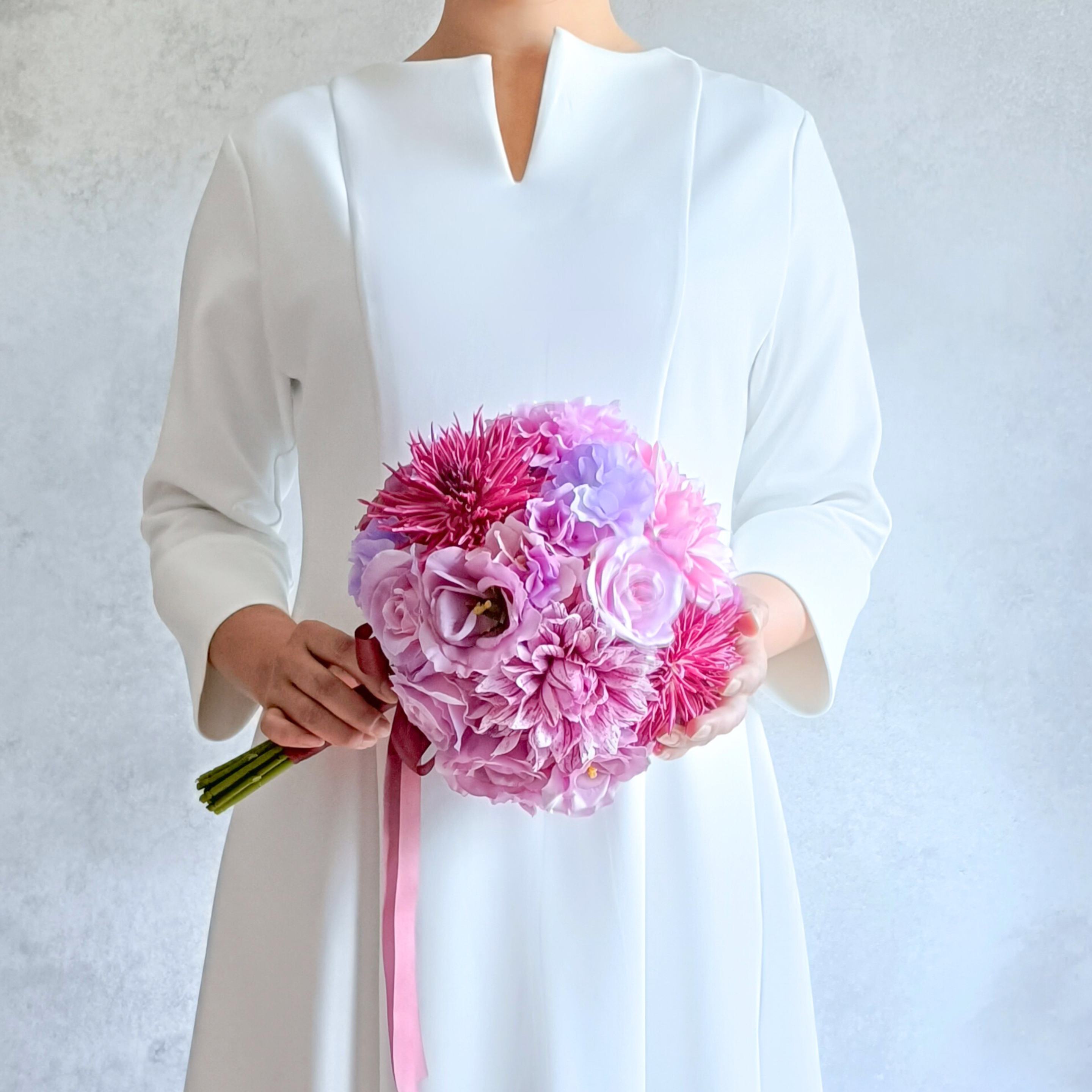 〖一点限り〗ウェディングブーケ｜Pink×Lavenderラウンドブーケ│Mサイズ│アーティフィシャルフラワー