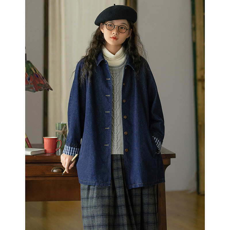 デニムジャケット　100％コットンゆとりデニムコート　ブルー　S-Mサイズ　S512