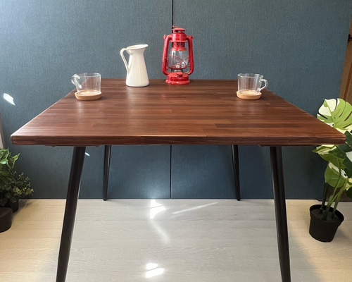 送料無料】 テーブル 正方形 80cm パインウォルナット アイアン製