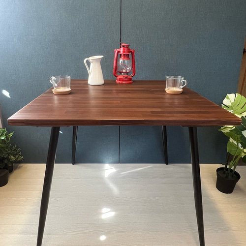 送料無料】 テーブル 正方形 80cm パインウォルナット アイアン製