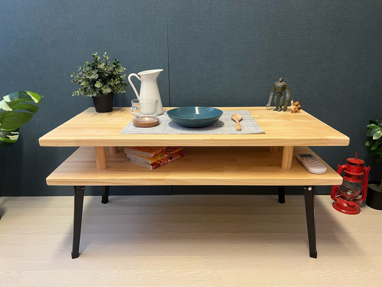 【送料無料】 ローテーブル 長方形 収納付き 90cm 45cm 45cm パイン ナチュラル 折りたたみ脚