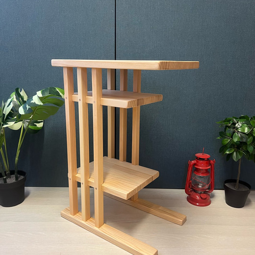 送料無料】 サイドテーブル 格子形 棚付 45cm 30cm 65cm パイン