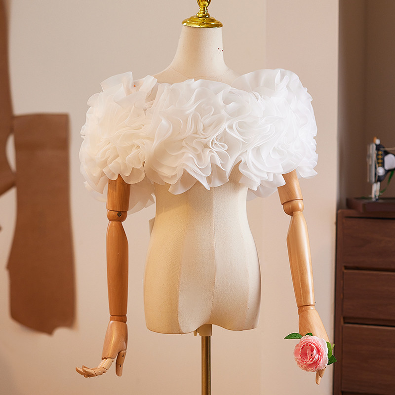 オフショルダー 立体花 白ふわふわ DIY 綺麗肩飾り ドレスアクセサリー パーティー ウェディングドレス DTY134