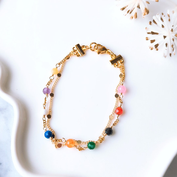 秋限定2025✦天然石で彩るsnowmanカラーの2連ブレスレット