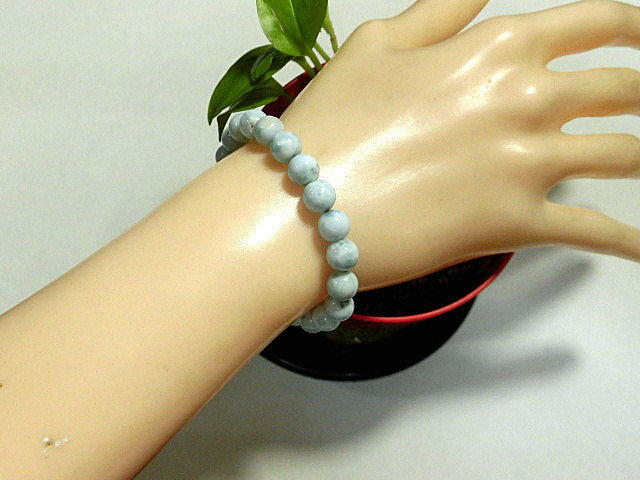 天然石 ラリマー(ペクトライト)7.8mm〜8.2mm玉ブレスレット 内周16.4cm 　　250720408