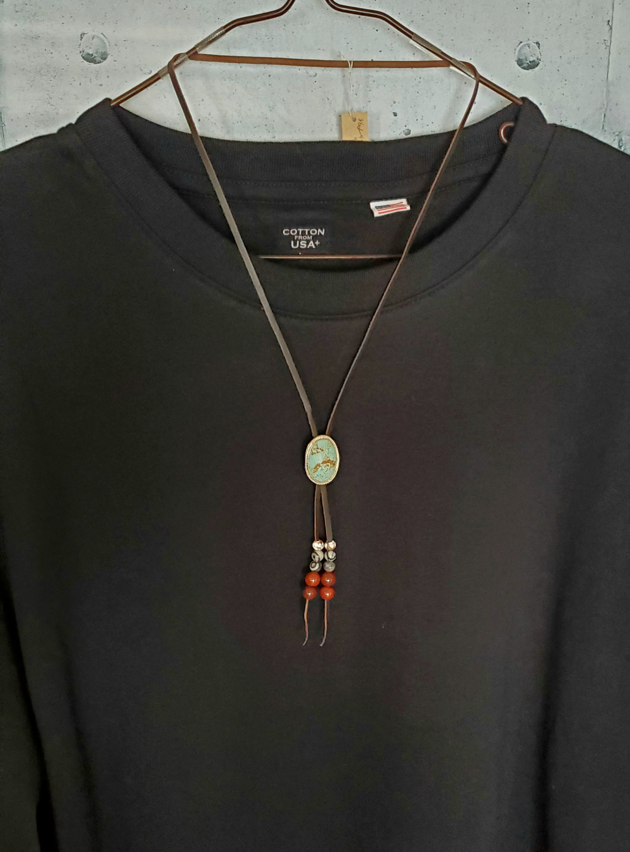 インディアンジュエリー アメリカ産 ターコイズ ネイティブ ネックレス silver950 革紐 ループタイ 天然石