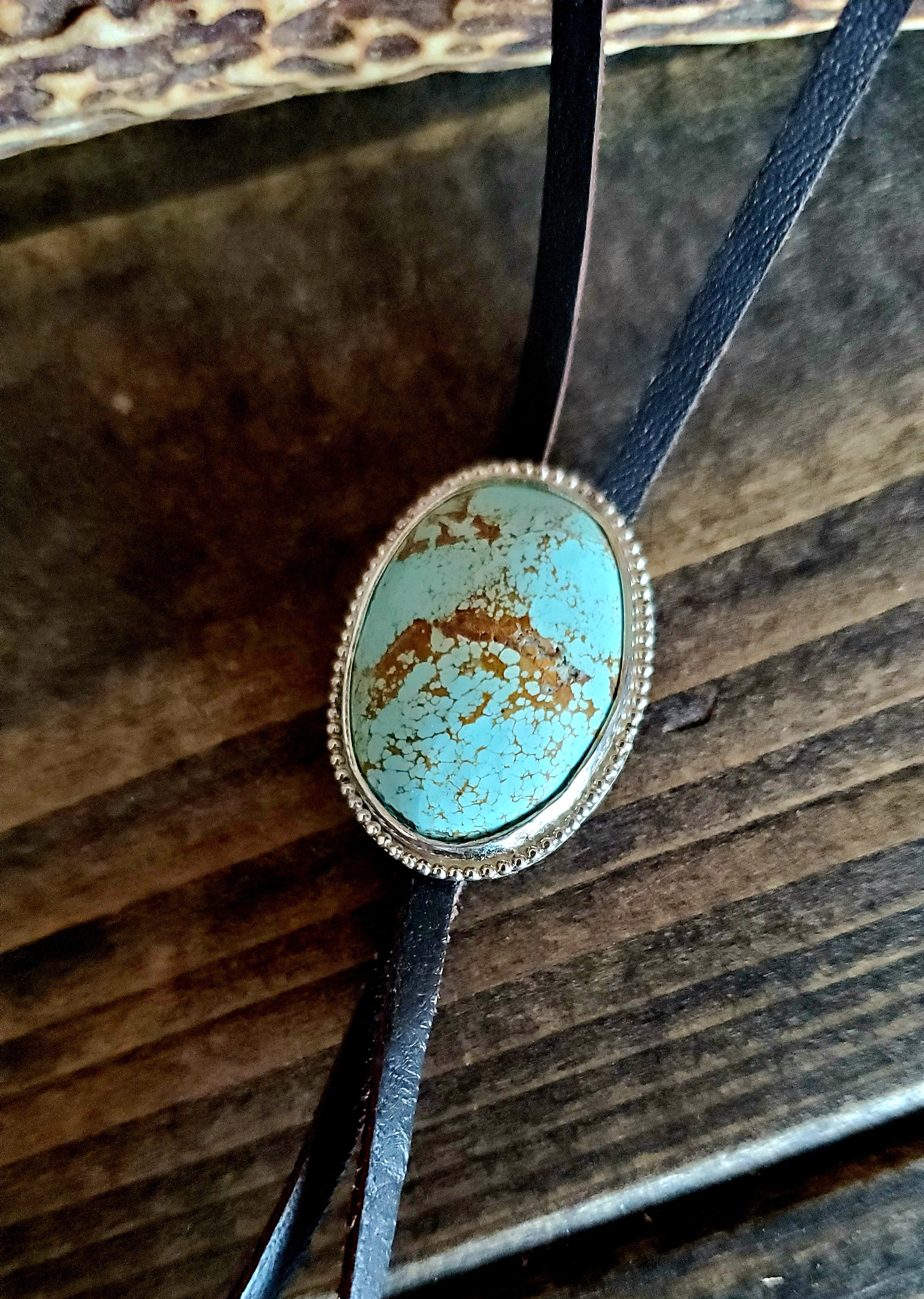 インディアンジュエリー アメリカ産 ターコイズ ネイティブ ネックレス silver950 革紐 ループタイ 天然石