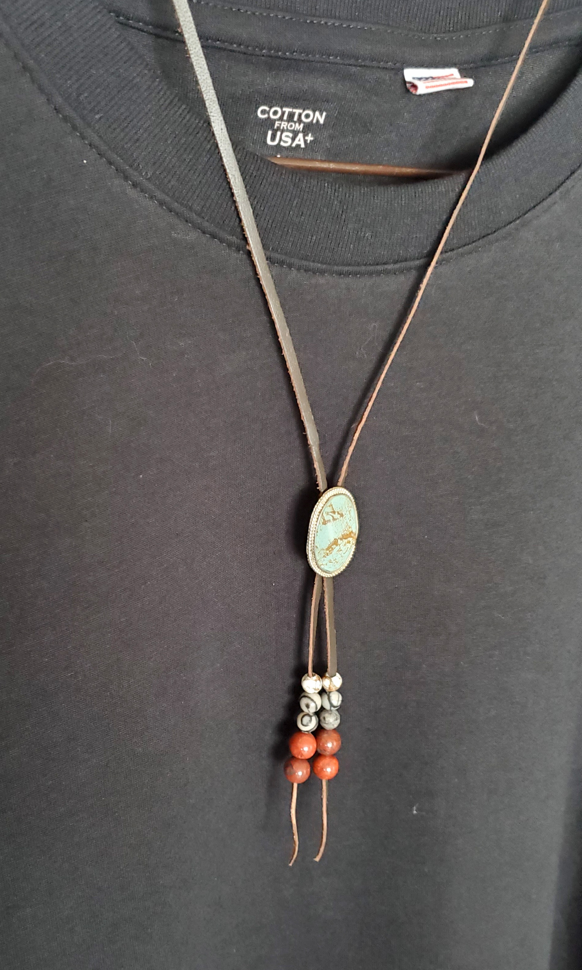 インディアンジュエリー アメリカ産 ターコイズ ネイティブ ネックレス silver950 革紐 ループタイ 天然石