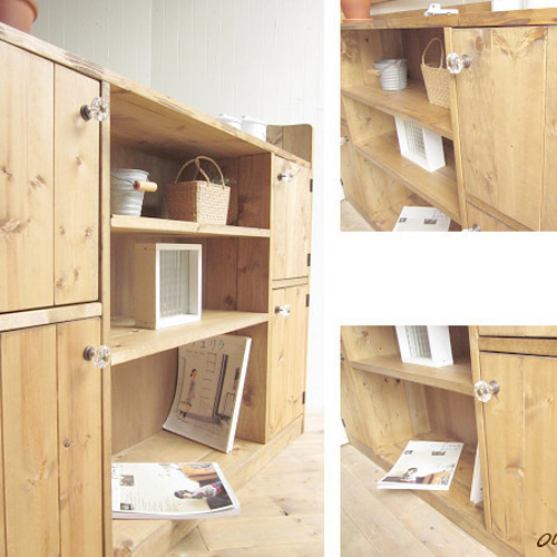 デザインオーダー可！ワイド4扉シンメトリーキャビネットナチュラル