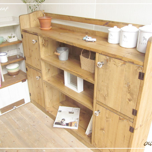 デザインオーダー可！ワイド4扉シンメトリーキャビネットナチュラル