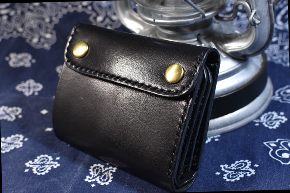 ショートトラッカーウォレットRoll(ロール) 栃木レザーブラック 二