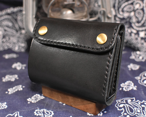 ショートトラッカーウォレットRoll(ロール) 栃木レザーブラック 二