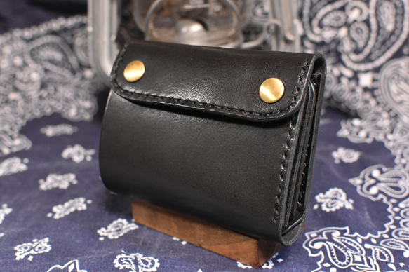 ショートトラッカーウォレットRoll(ロール) 栃木レザーブラック 二