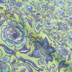 【50cm単位】リーフグリーンブルーフラワー　インド　ハンドブロックプリント生地  コットン 5枚目の画像