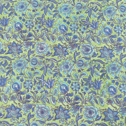 【50cm単位】リーフグリーンブルーフラワー　インド　ハンドブロックプリント生地  コットン 4枚目の画像