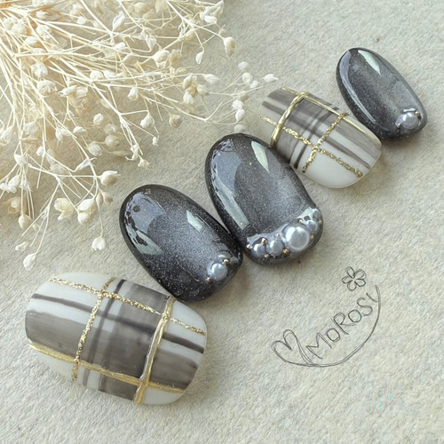 MOROSY254☆チェック マット マグネット 秋 秋ネイル 冬 冬ネイル