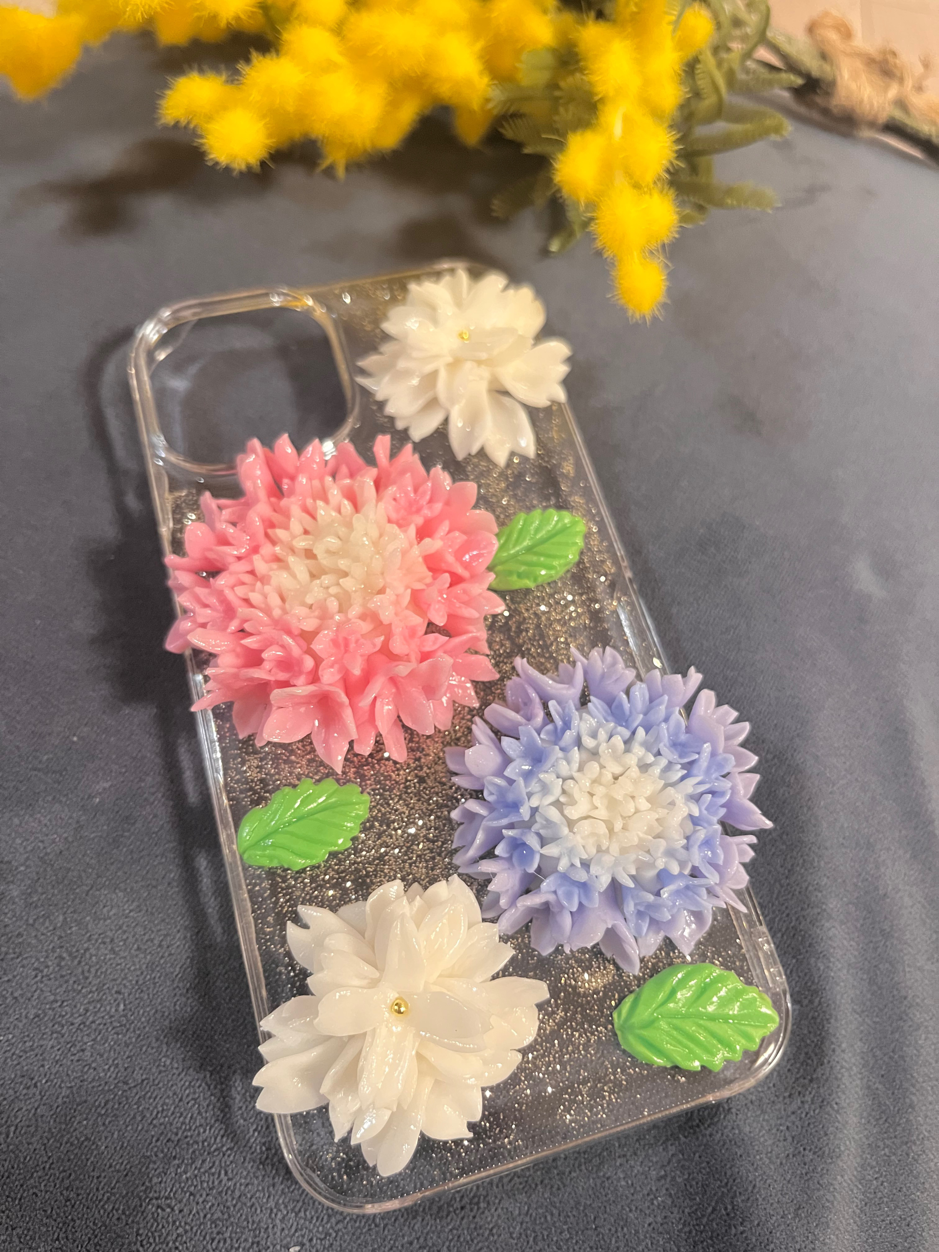 iPhoneケース 立体キラキラフラワー