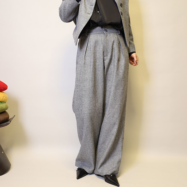 今なら即納❤︎再販❤︎S/M/L/XL春秋冬〜大活躍卒業＆入学にも斜文織りウール混 レトロ＆モードワイドパンツ25039