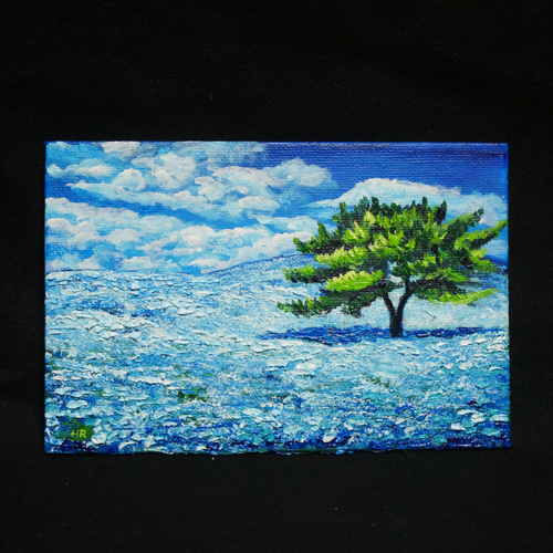 油絵 油彩 油彩画 絵 絵画 キャンバスパネル ミニ絵画【ネモフィラの丘】 油絵 油彩 油彩画 絵 絵画 キャンバスパネル ミニ絵画【ネモフィラの丘