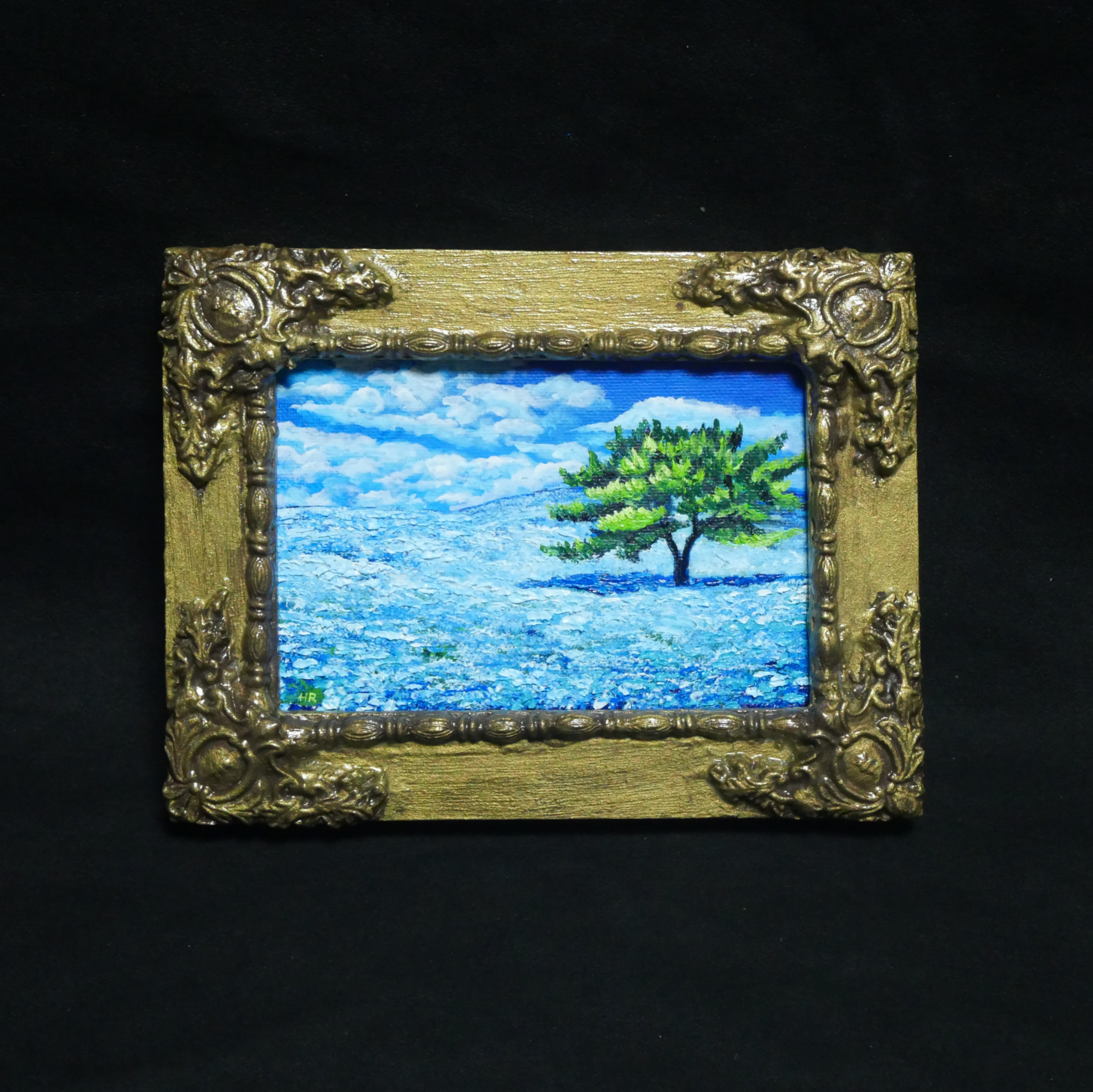 油絵 油彩 油彩画 絵 絵画 キャンバスパネル ミニ絵画【ネモフィラの丘】 油絵 油彩 油彩画 絵 絵画 キャンバスパネル ミニ絵画【ネモフィラの丘