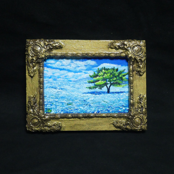 油絵 油彩 油彩画 絵 絵画 キャンバスパネル ミニ絵画【ネモフィラの丘】 油絵 油彩 油彩画 絵 絵画 キャンバスパネル ミニ絵画【ネモフィラの丘