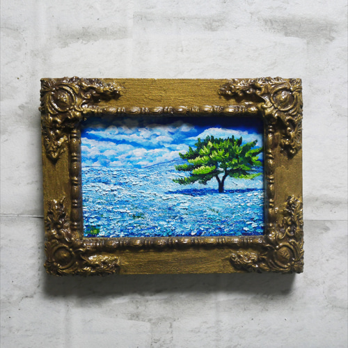 油絵 油彩 油彩画 絵 絵画 キャンバスパネル ミニ絵画【ネモフィラの丘