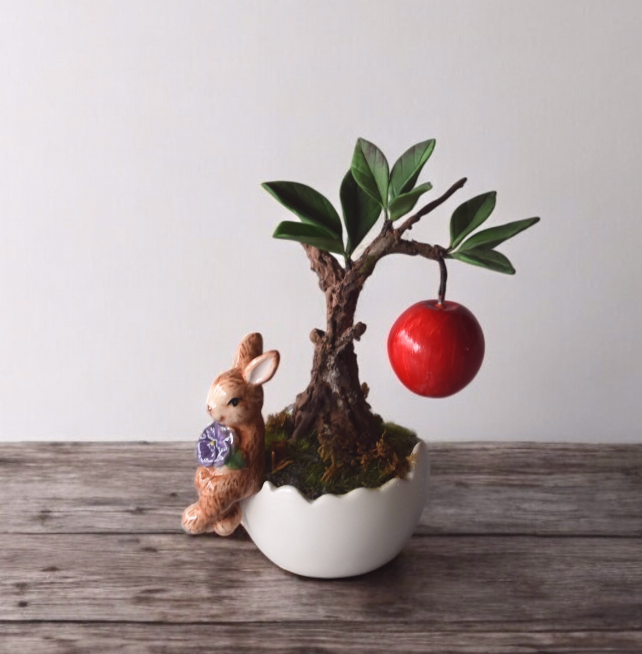 ◆粘土のお花◆　小さなりんご　盆栽　S1288