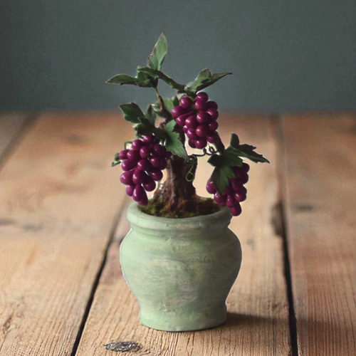 ◇粘土のお花◇ 小さなぶどう盆栽 赤紫 S1293 アートフラワー Old