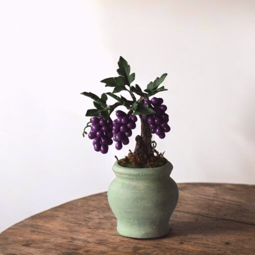 ◇粘土のお花◇ 小さなぶどう盆栽 紫 S1292 アートフラワー Old