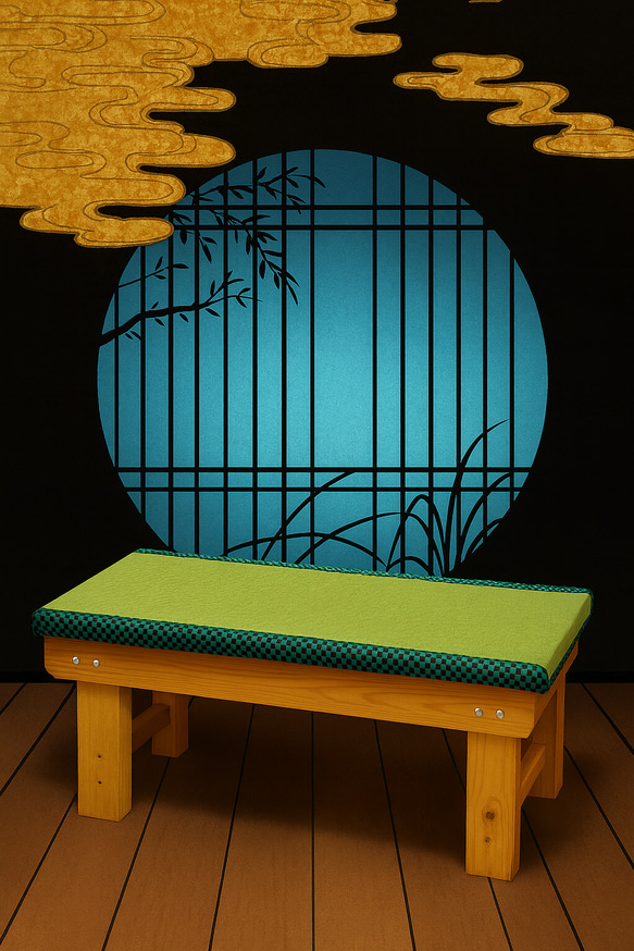 ＜限定品＞黒×みどり市松柄の畳縁台【ベンチ】 1枚目の画像