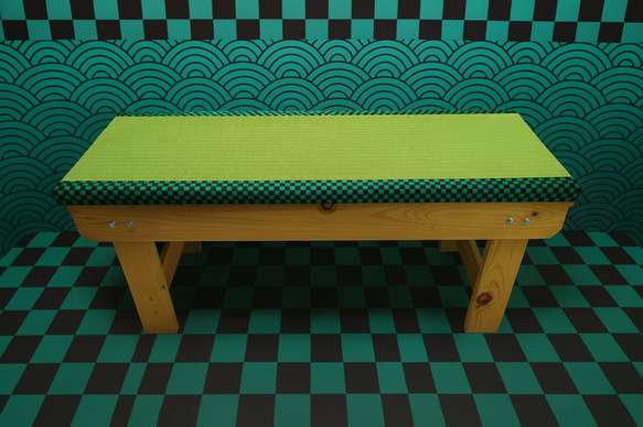 ＜限定品＞黒×みどり市松柄の畳縁台【ベンチ】 2枚目の画像