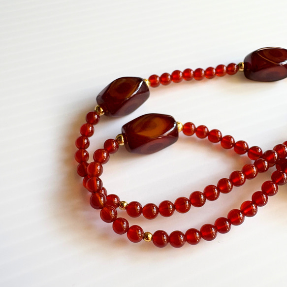 【D29】　赤めのうネックレス｜自然模様とクラックが魅力の天然石アクセサリー【一点もの】　天然石ビーズ 11枚目の画像