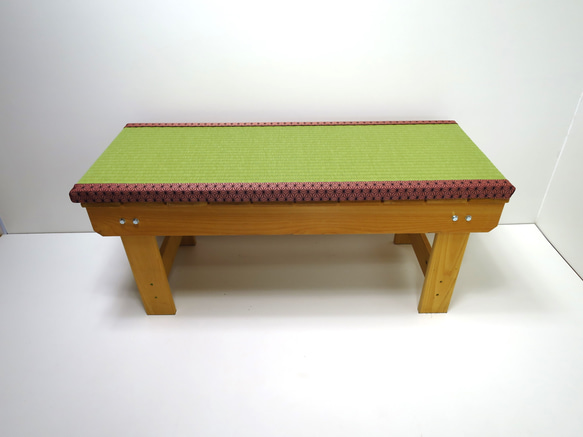 ＜限定品＞ピンクの麻の葉柄の畳縁台【ベンチ】 3枚目の画像