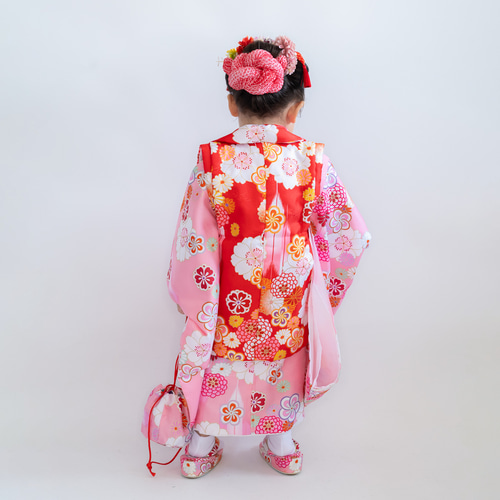 髪の毛が少ない七五三3歳日本髪ヘアアレンジ髪飾りU】鹿の子ちんころ赤