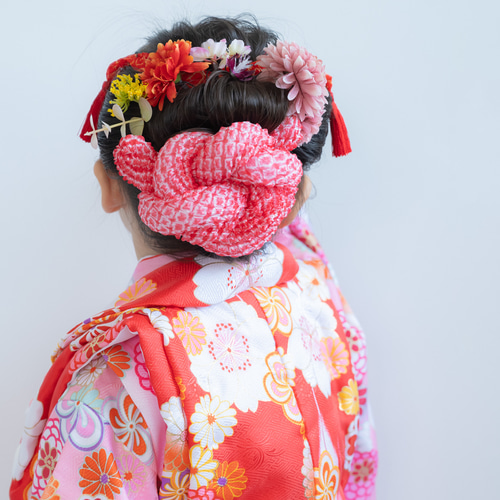 髪の毛が少ない七五三3歳日本髪ヘアアレンジ髪飾りU】鹿の子ちんころ赤